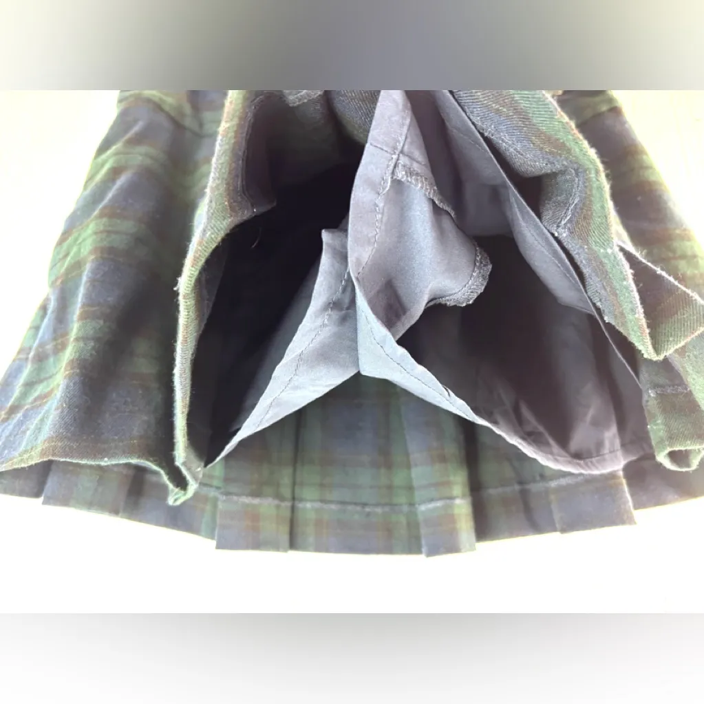 Hollister M Pleated Blackwatch Plaid Green Navy Shorts Skorts Micro Mini Skirt - Image 4
