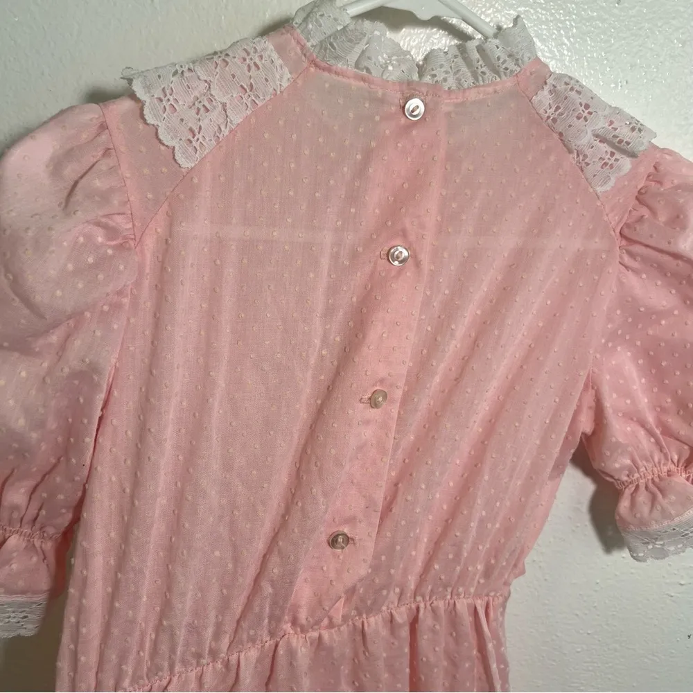 Vintage Dress Nightgown Light Pink Swiss Dot Lace Size XS - Image 12