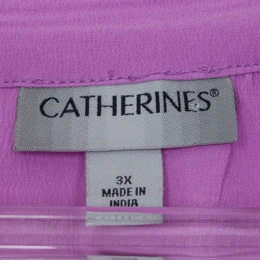 Catherines Womens 3/4 Sleeve Button Up Blouse Size 3X Purple Office Professional - Image 4