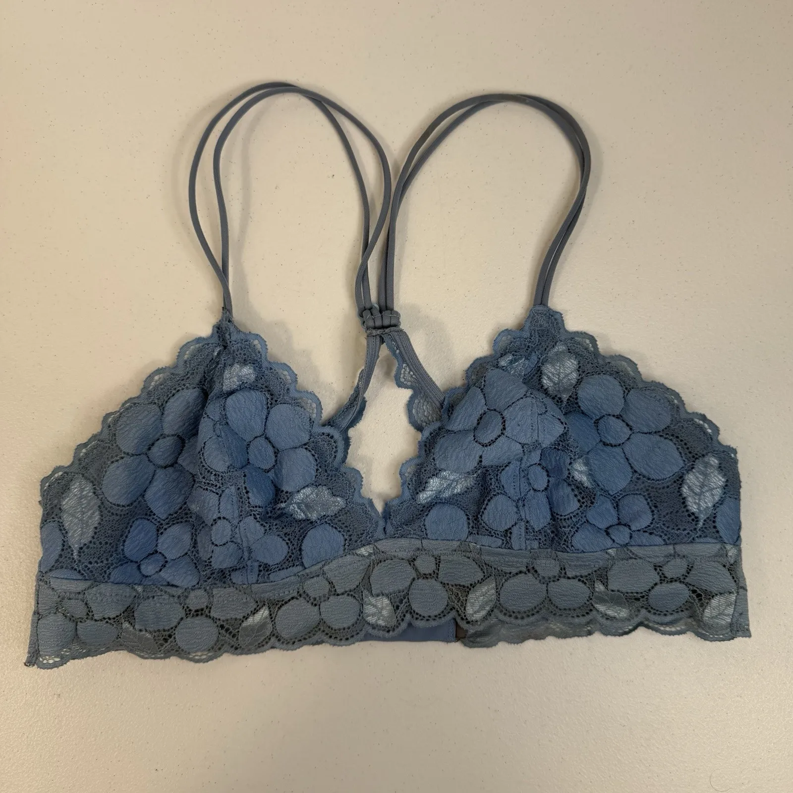 Aerie L Large Lace Bralette Bra Wireless Blue Racerback Pullover Lightly Lined - Image 2