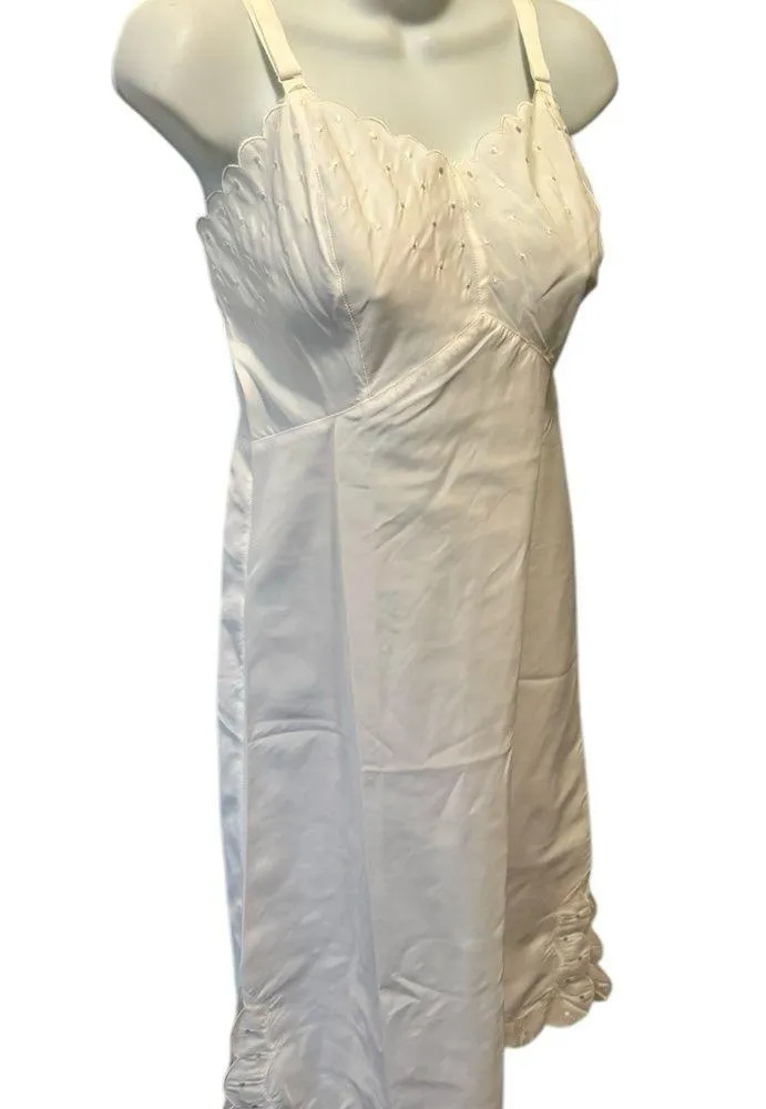 Vintage Barbizon Candie 50’s Scalloped Lace Midi Slip Sz 16 Ivory Side Zip VTG White Size M - Image 4