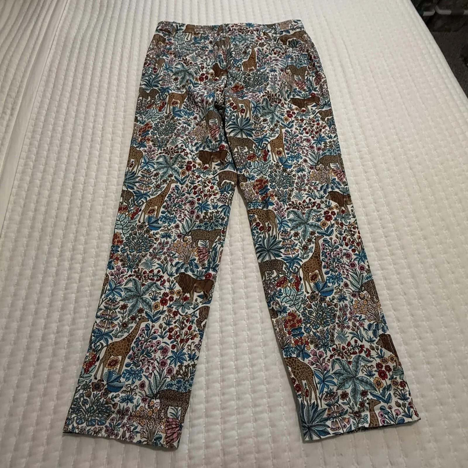 Talbots Pants Tropical Safari Animals Relaxed Chino Sz 10 Lion Giraffe Tiger Etc - Image 11