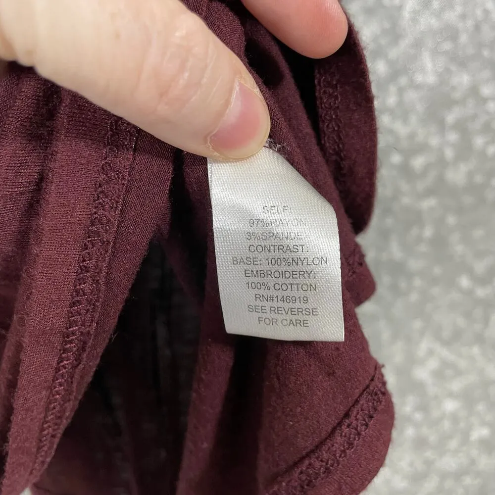 Cloud Chaser Women's Burgundy Lace Front Boho Top - Size Small - Peplum Waist - Image 6