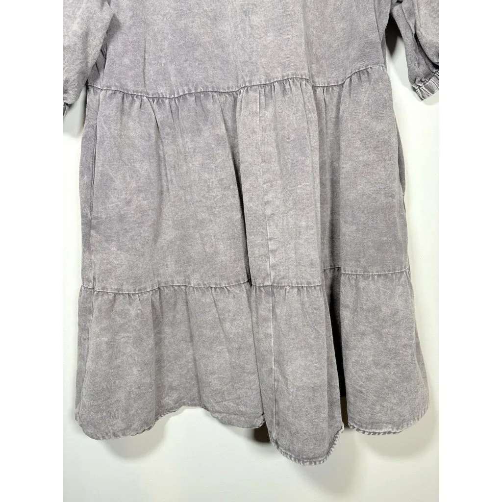 ENTRO Mineral-Washed Denim Babydoll Mini Dress Gray Preppy Casual Size Large - Image 6
