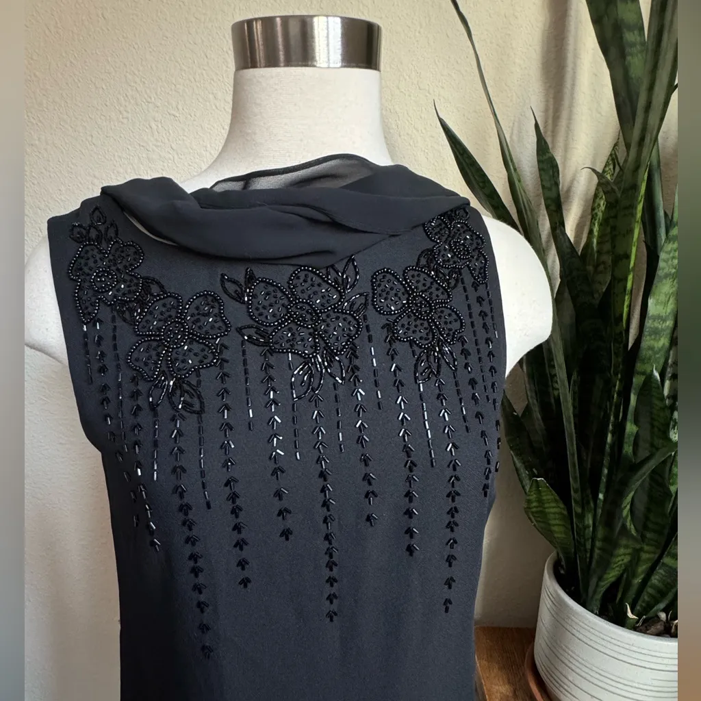 Vtg Black Beaded Shift Dress Elegant Cocktail Party Liz Claiborne Night size‎ 8 - Image 2