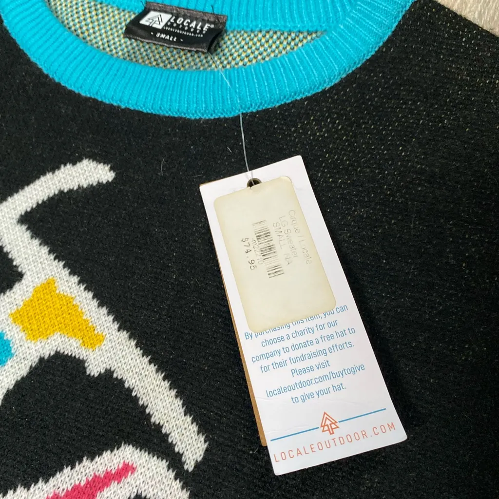 Locale‎ Outdoor Aprés Ski Crewneck Knit Sweater Top Whimsical Graphic Size Small Black - Image 3