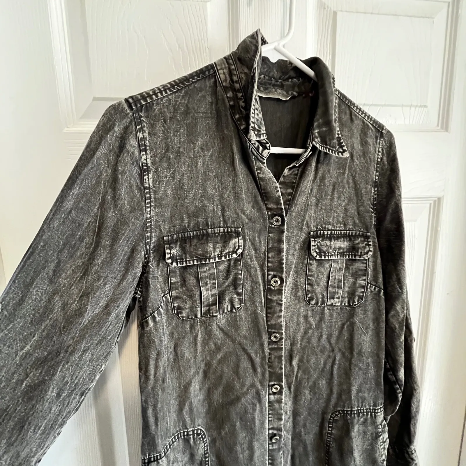 Soft Surroundings XS Black Denim Utility Maxi Shirtdress Button Front Belted Gray Size undefined - Image 5