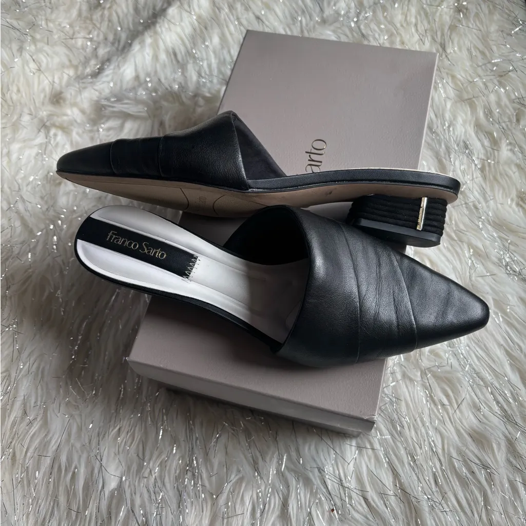 Franco Sarto Black Women's Shoes Leather Almond Toe Mules Size 7.  Used once - Image 10