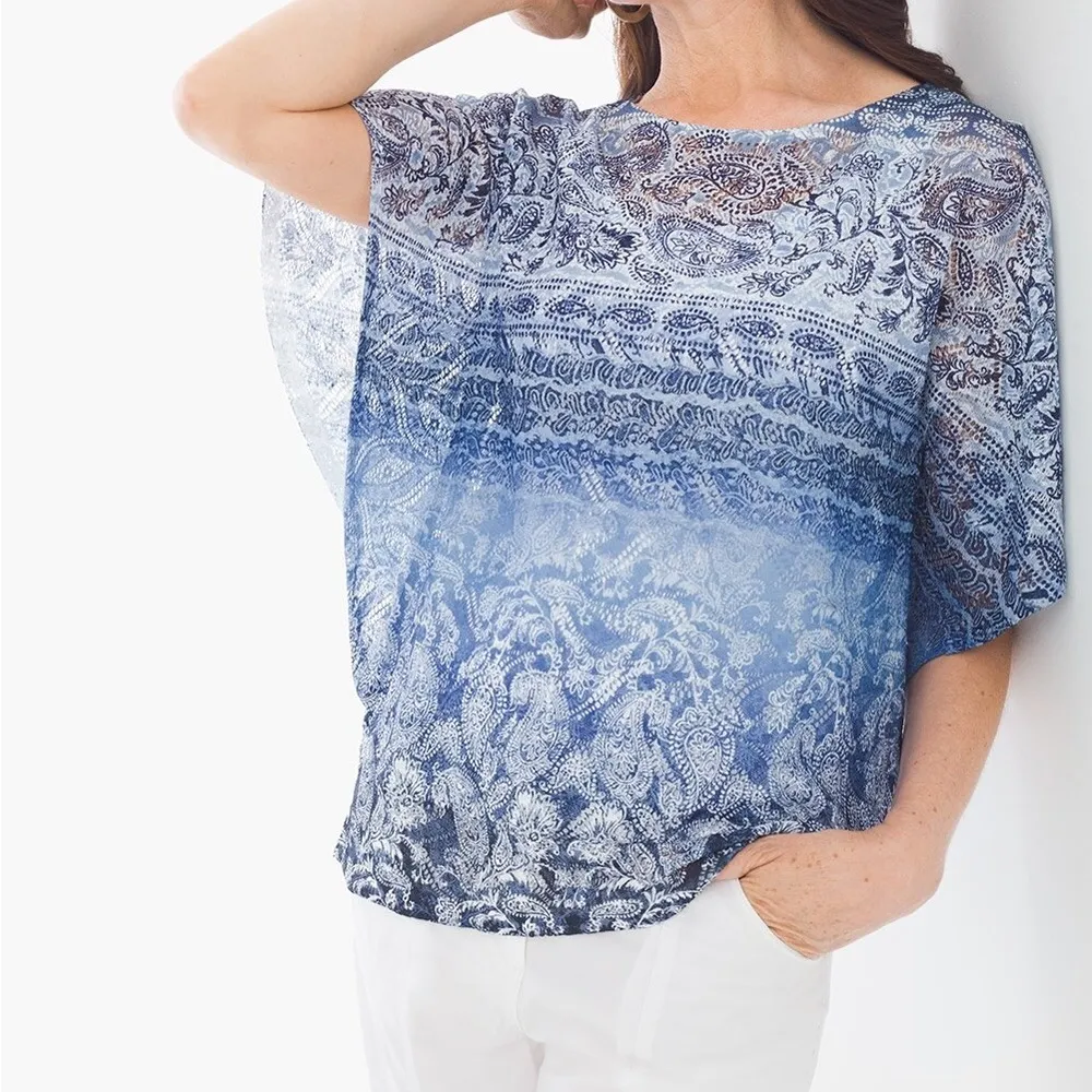 Chicos flutter short sleeve tee with paisley pattern (open knit) size 2 - Image 6