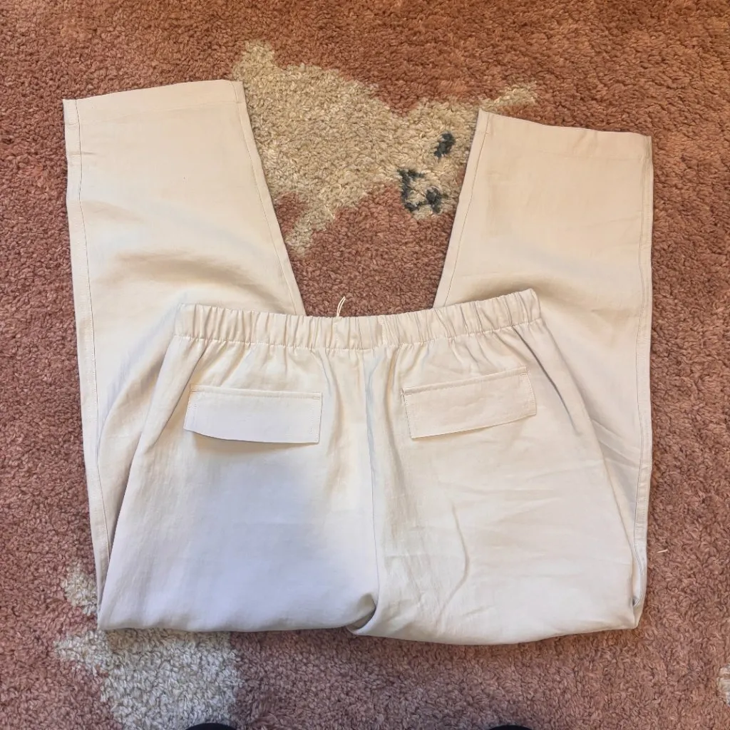 NWT Zara Womens Soft Cropped Pants Ivory/Beige Size M Relaxed Cozy Loungewear - Image 5