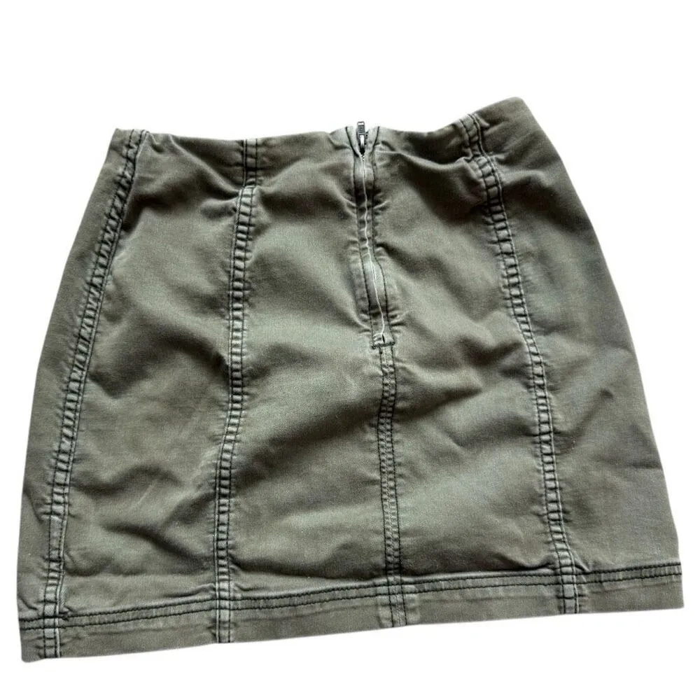 Womens Free People Chic Army Green Stretch Denim Jean Mini Skirt - Sz 4 - Image 3