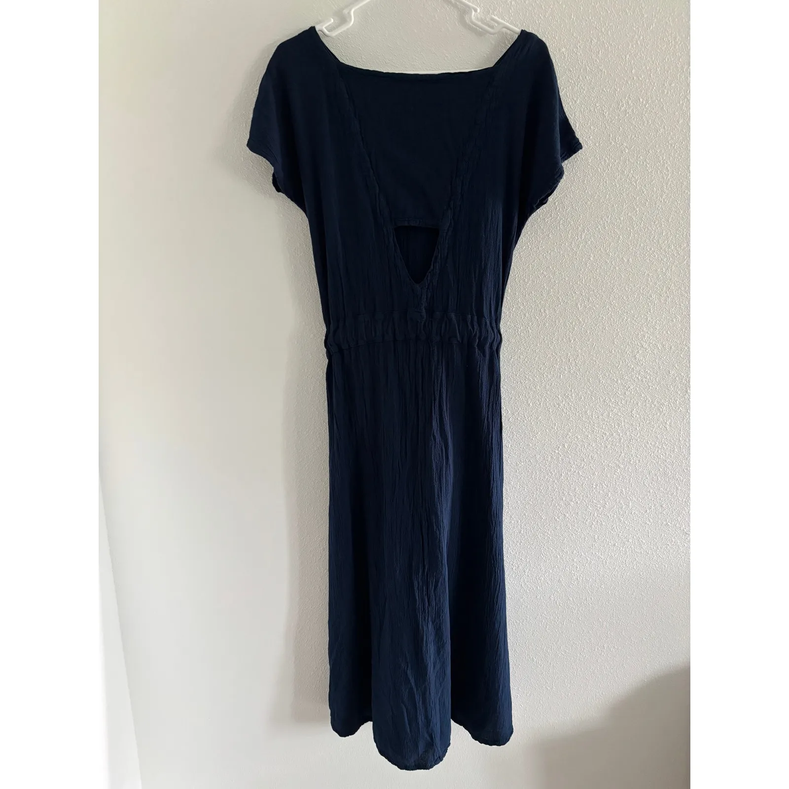 Oh My Gauze Dress Womens 1 Blue Cotton Midi Belted‎ Crinkle Lagenlook Minimalist - Image 2