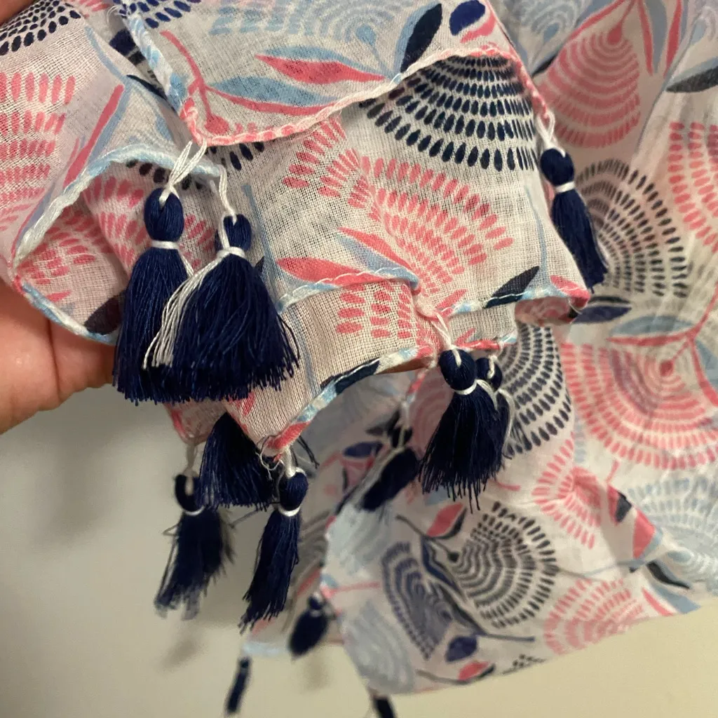 LIB New York L.I.B. Womens Cotton Scarf Boho Print Pink & Blue 70x20 Sheer - Image 6