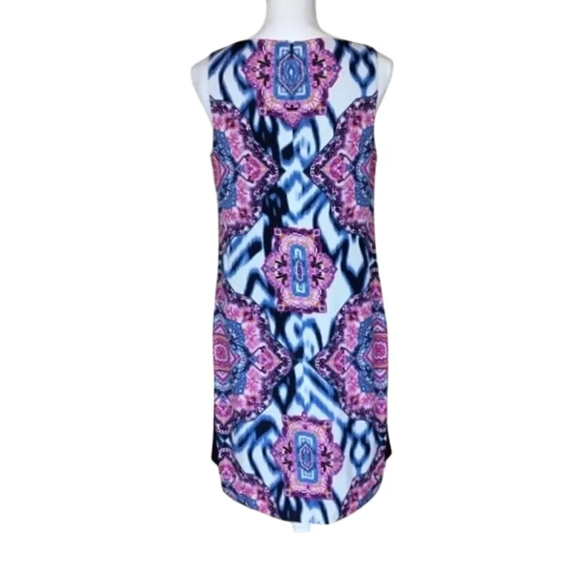 Vince Camuto Blue Pink Sleeveless Ikat Medallion Shift Dress 10 Colorful MS $128 - Image 5