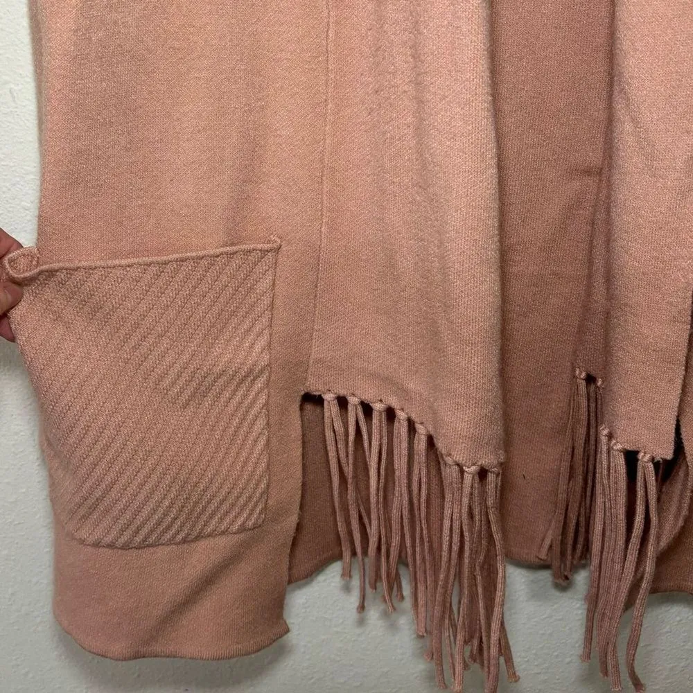 Magaschoni Open Cardigan Fringe Tassel Cozy Sweater Womens Small‎ Pink Blush - Image 2