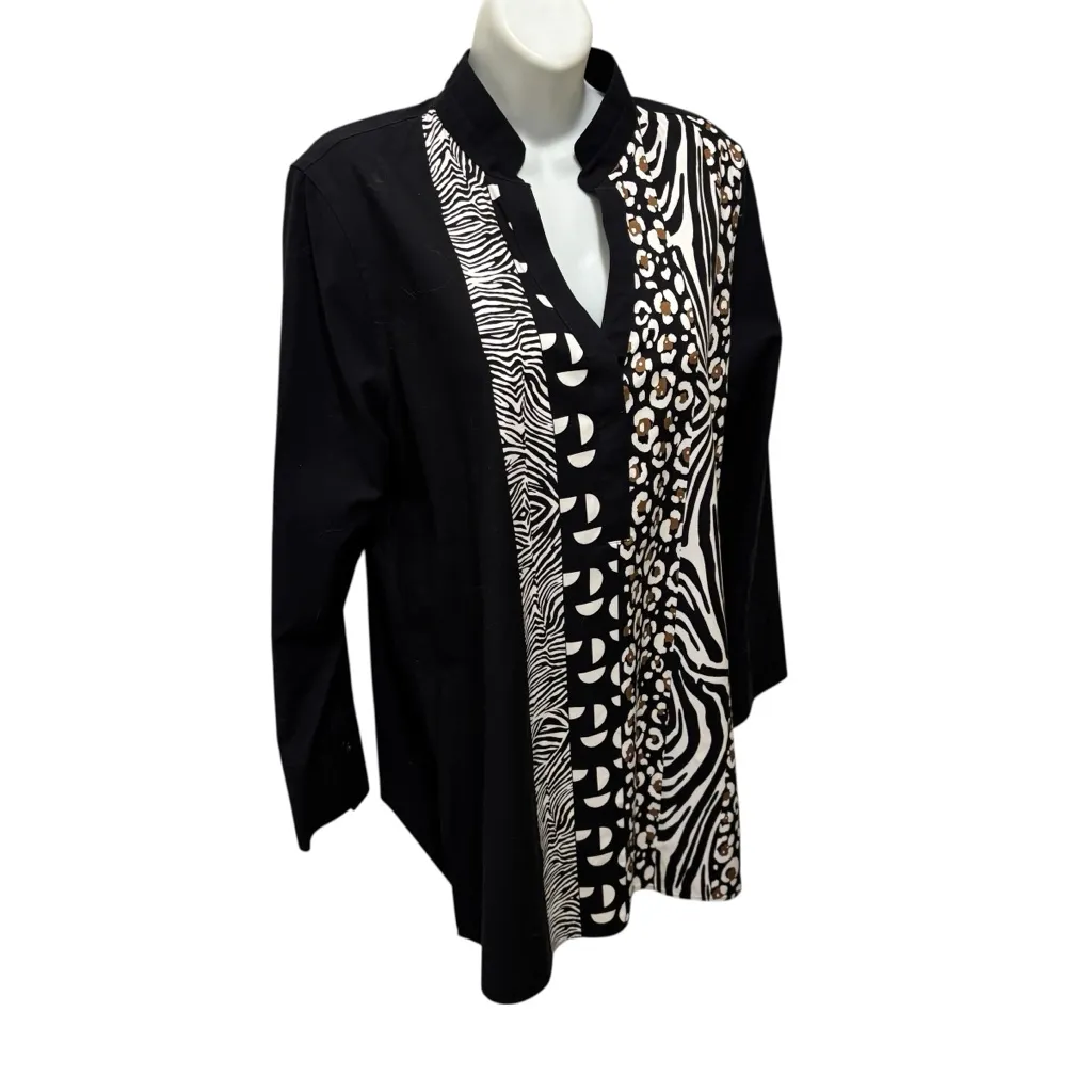 Chico’s Tunic Blouse Non Iron Retro Mix Animal Print Chic Stretch Black Sz 2/L - Image 4