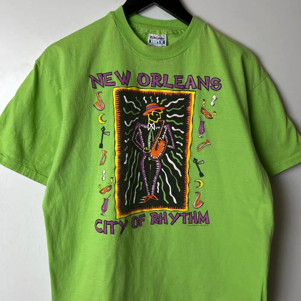 Vintage 90s New Orleans T Shirt Green Large L USA Single Stitch Graphic Tee - Image 12