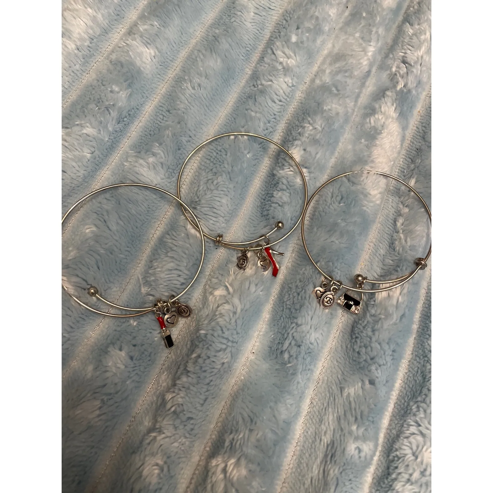 Brighton set  of 3 Charm Bracelets Lipstick High Heel Handbag Silver Tone - Image 2