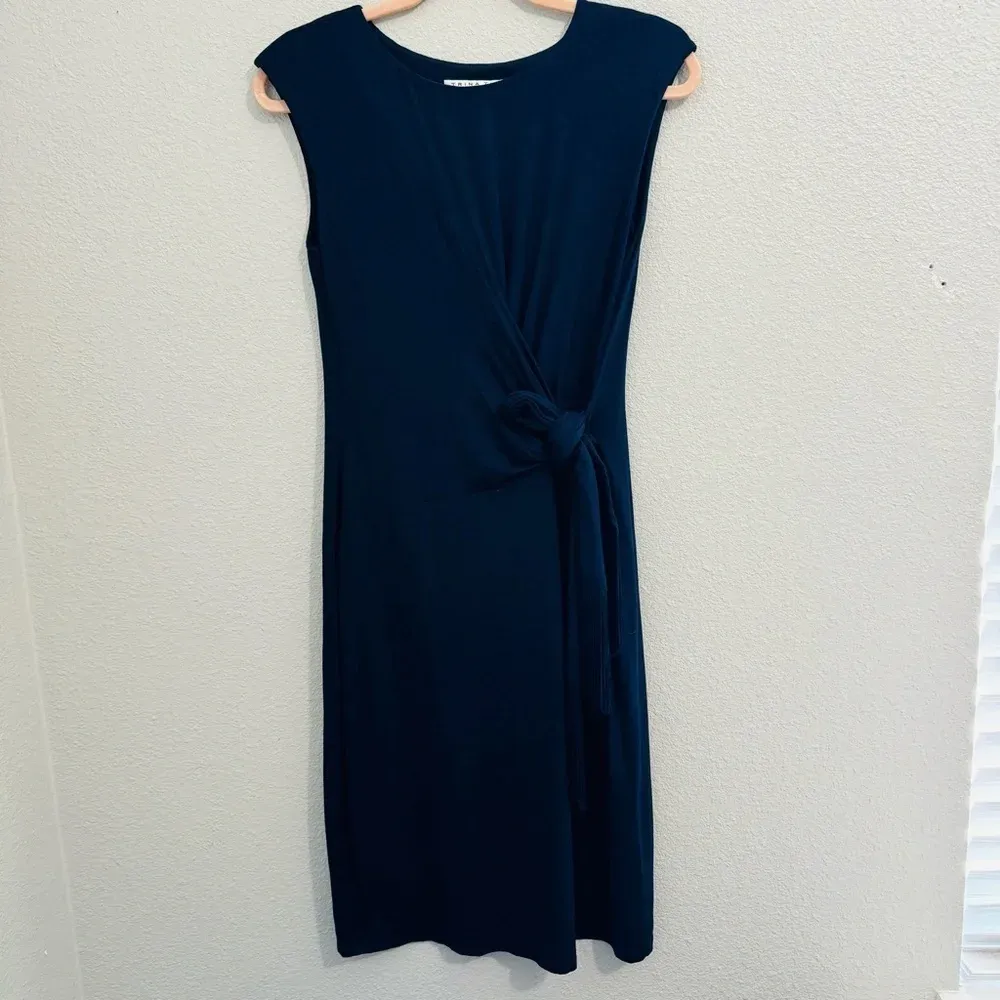 Trina Turk Midi Dress Women's Size S‎ Navy Blue Faux Wrap Knit - Image 4
