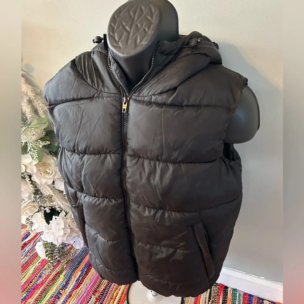 French Connection Puffer Vest Hooded Jacket FCUK Zipper Up Black Large - Image 2