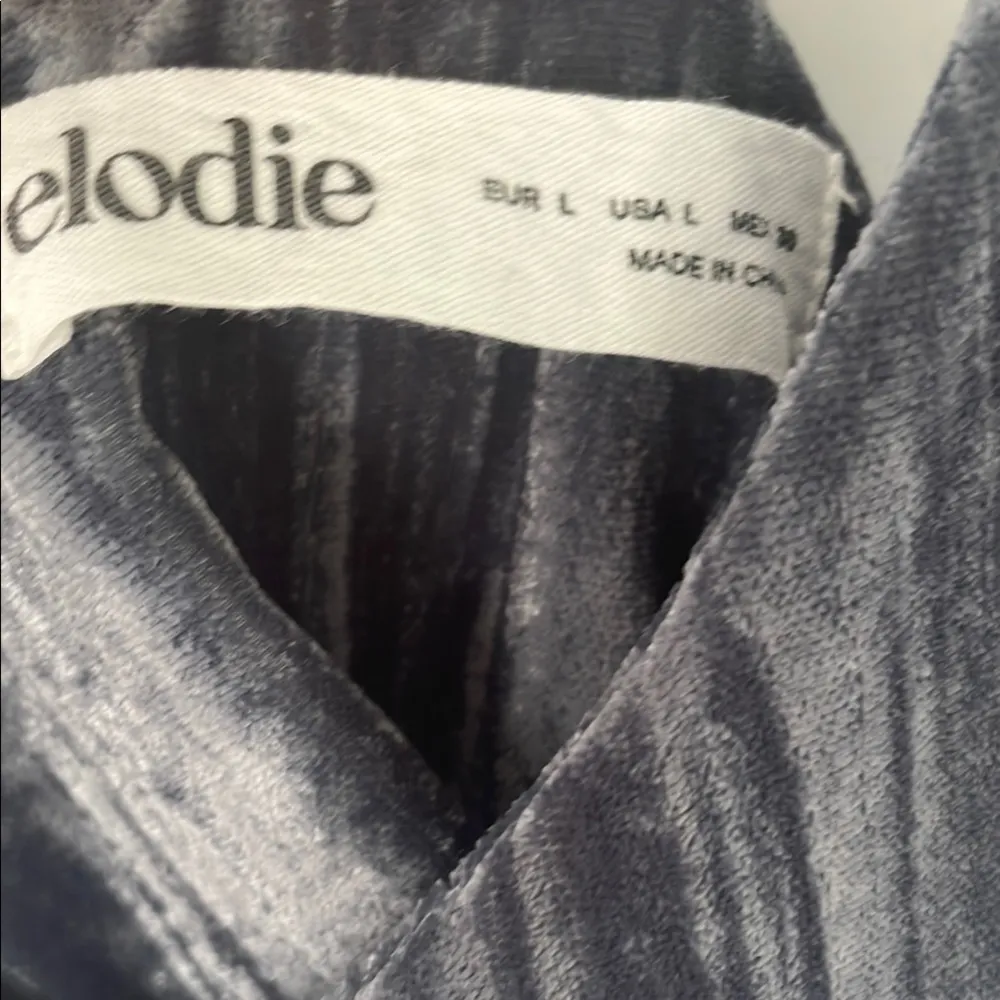 Elodie V-Neck Velvet Cami Dress in Blue Slate Blueish Gray Large - Image 3