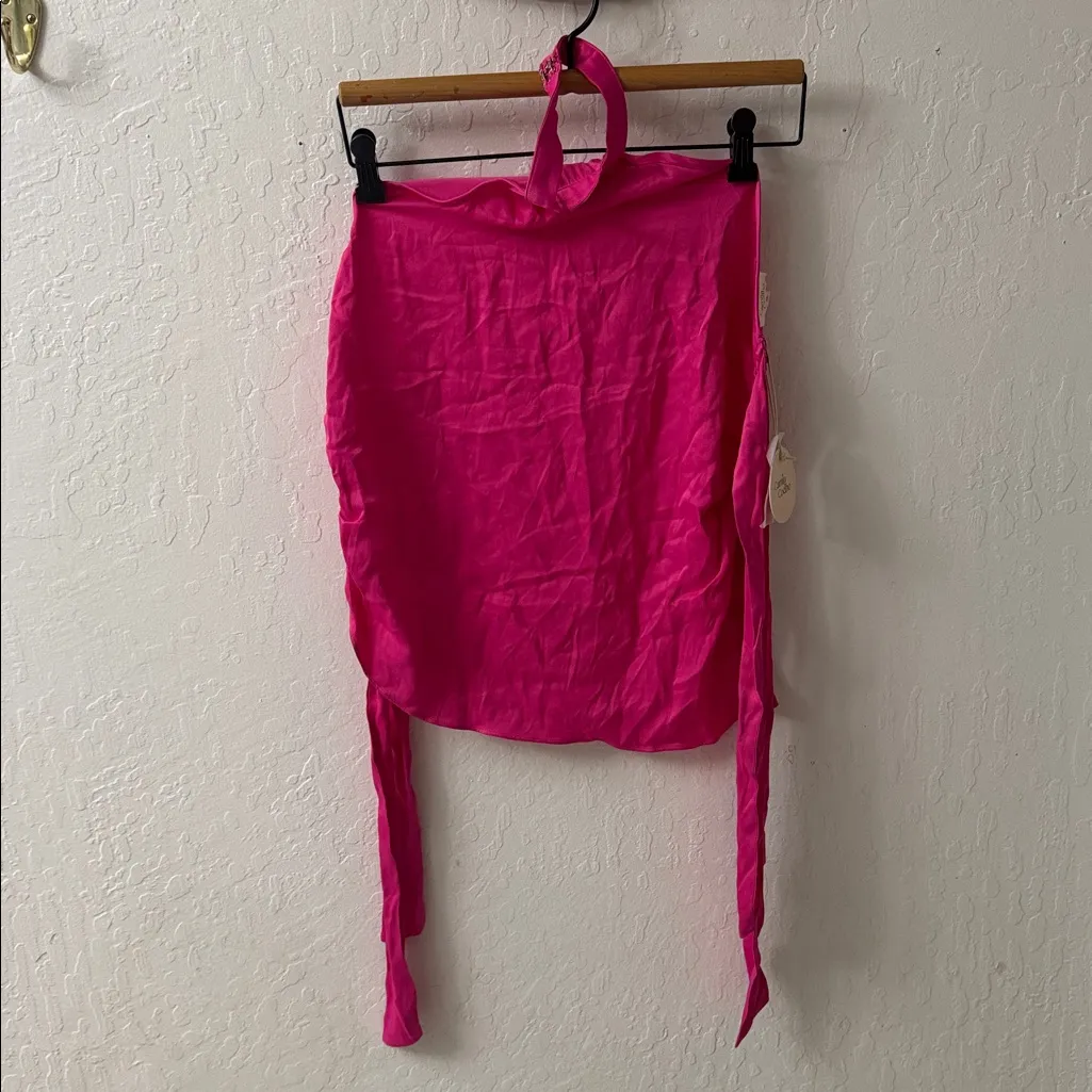 Camila Coelho Sleeveless Open Back Tie Halter Satin Style Pink XL - Image 3