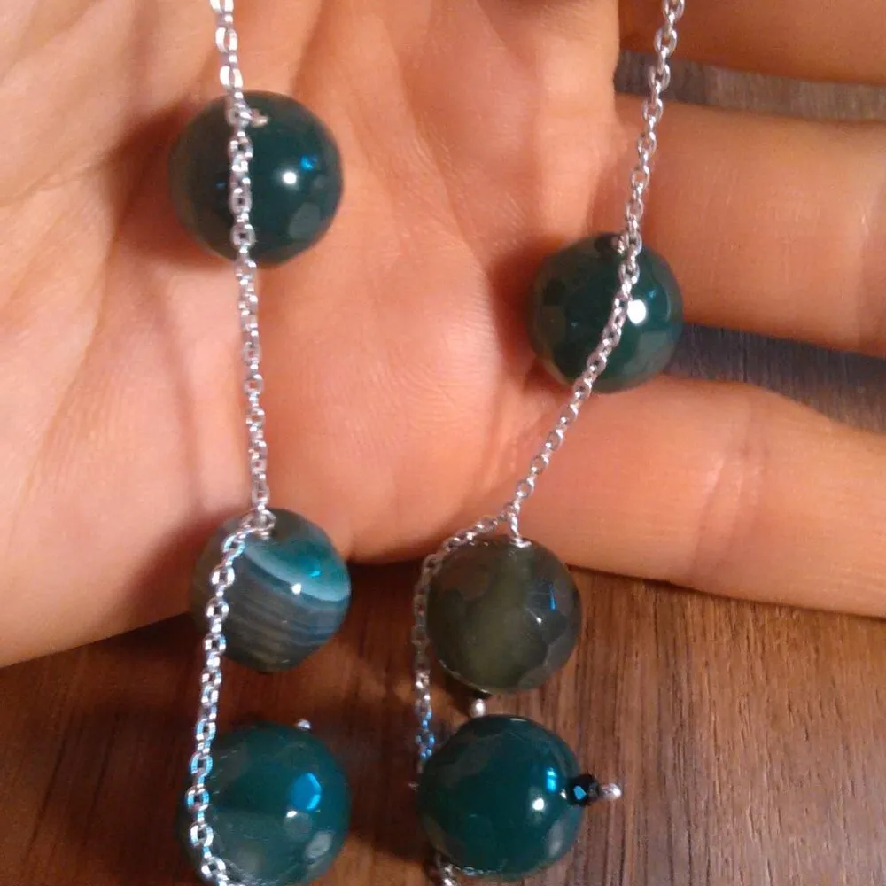 Green Agate and Thai Spinel Sterling Silver Necklace - Image 8