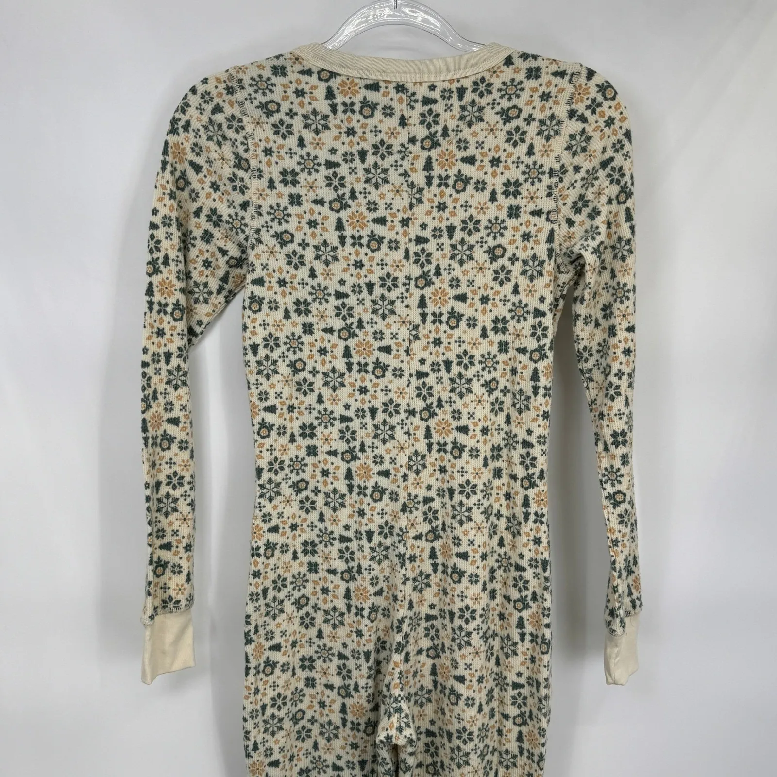 American Eagle Thermal Jumpsuit Pajamas Womens XS Snowflake Cream Green - Image 7