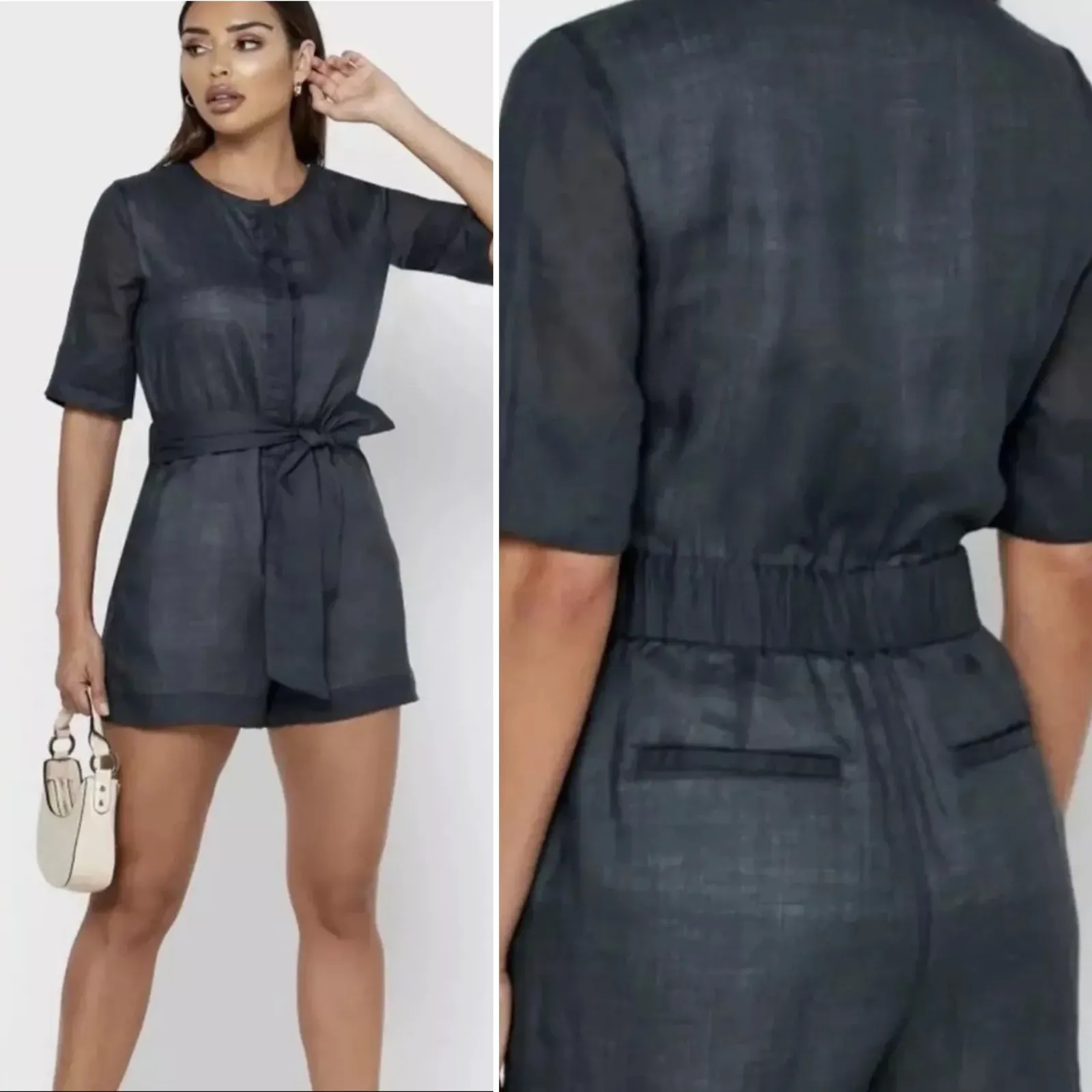 Banana Republic Ramie Slate Romper Size 2 MSRP $168‎ Tie-Front Playsuit Summer - Image 2