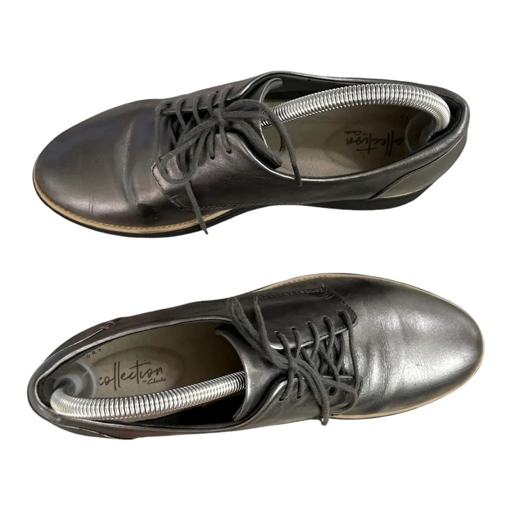 Clarks Collection Leather Oxford Sharon Rea US 10 Gun Metal Lace Up Comfort Sole - Image 6