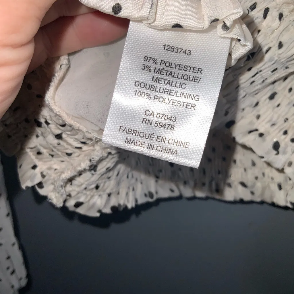 Joie Cream Polka Dot Metallic Ruffle Plunging Deep V Long Sleeve Blouse SP - Image 9