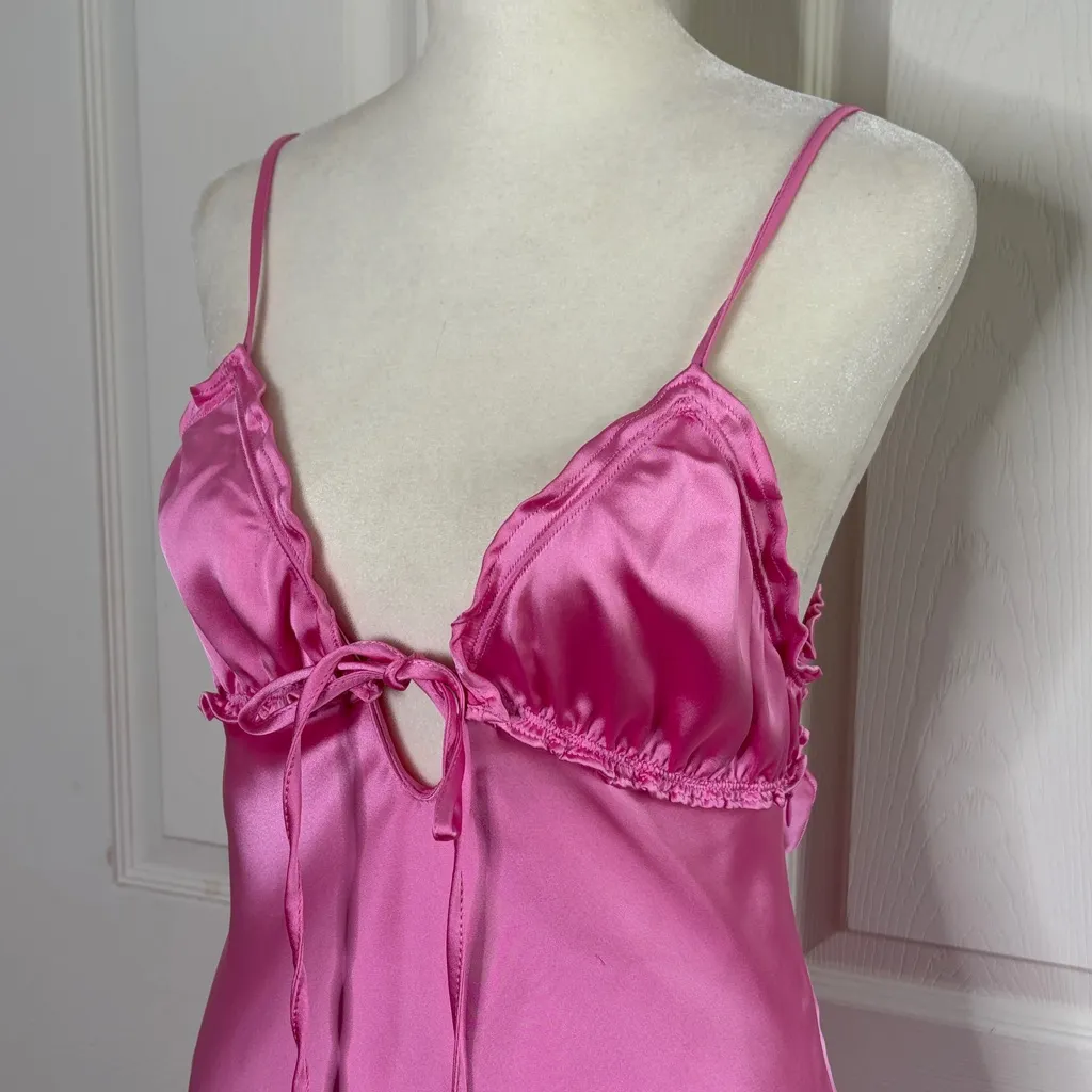 Zara Pink satin slip pink milkmaid, coquette, Barbie maxi dress open back size m - Image 3