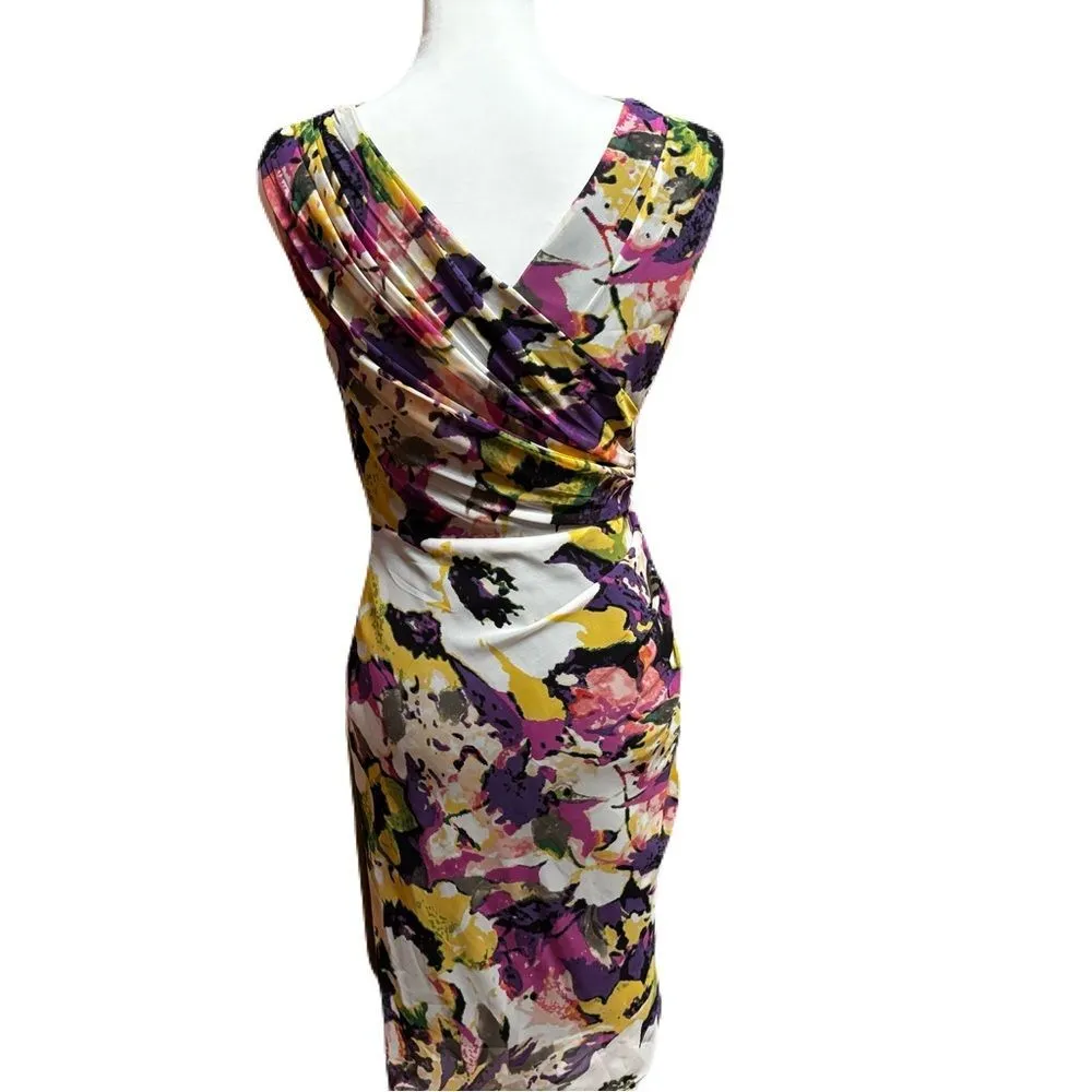 Adrianna Papell Multi-Colored Floral Dress, Ruched Side | Sz. 4 | EUC - Image 5