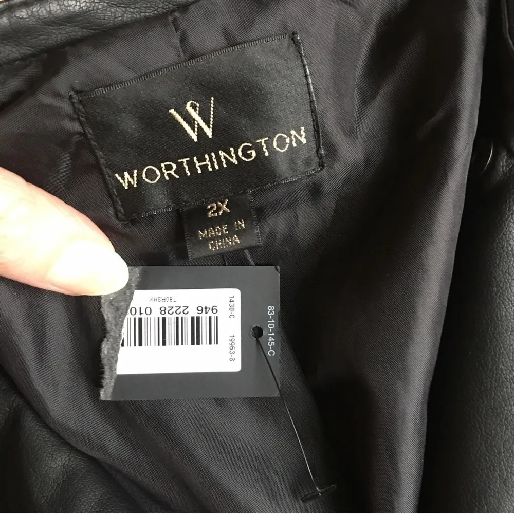 Worthington Faux Leather Lightweight Jacket, Black, Silver, Size 2X, NEW - Image 8