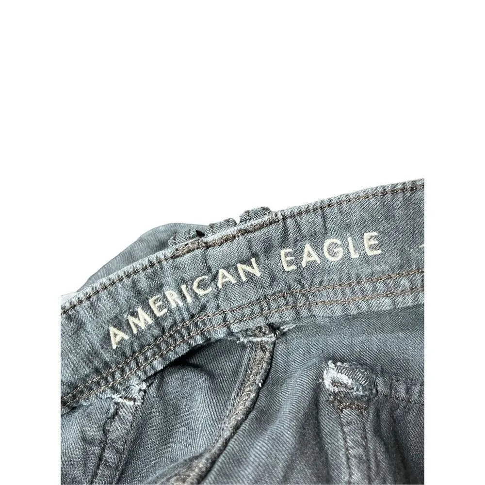 American Eagle Women Black Linen Blend High Waisted Cargo Pockets Shorts Size 6 - Image 7