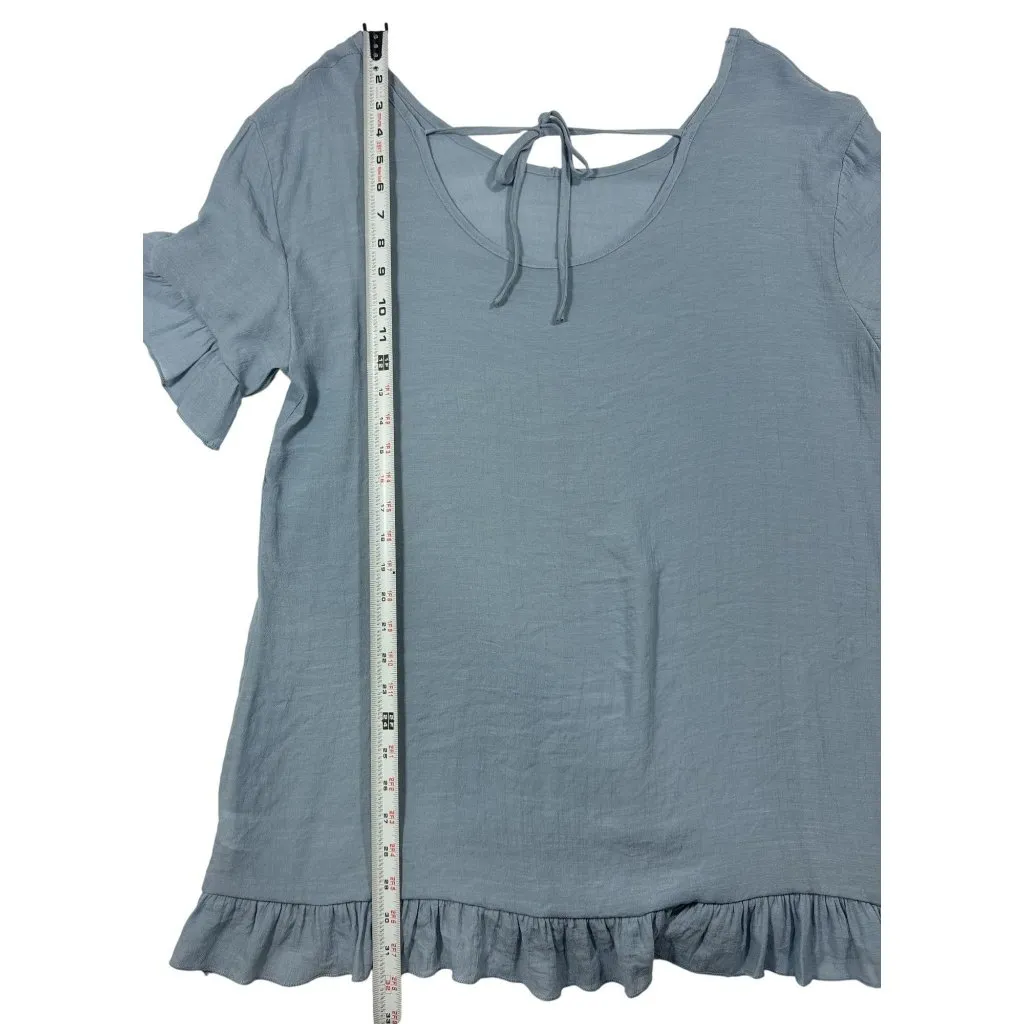 Cupshe Size L Womens Dress Light Blue Ruffle Hem Short Sleeve Blouse F  Rayon/Po - Image 6