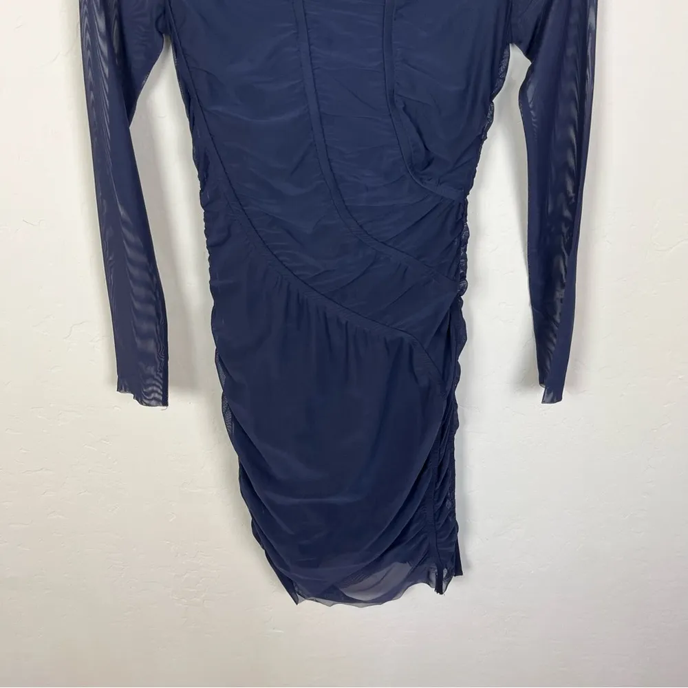 Opening Ceremony Navy Blue Mesh Ruched Mini Dress - Image 3