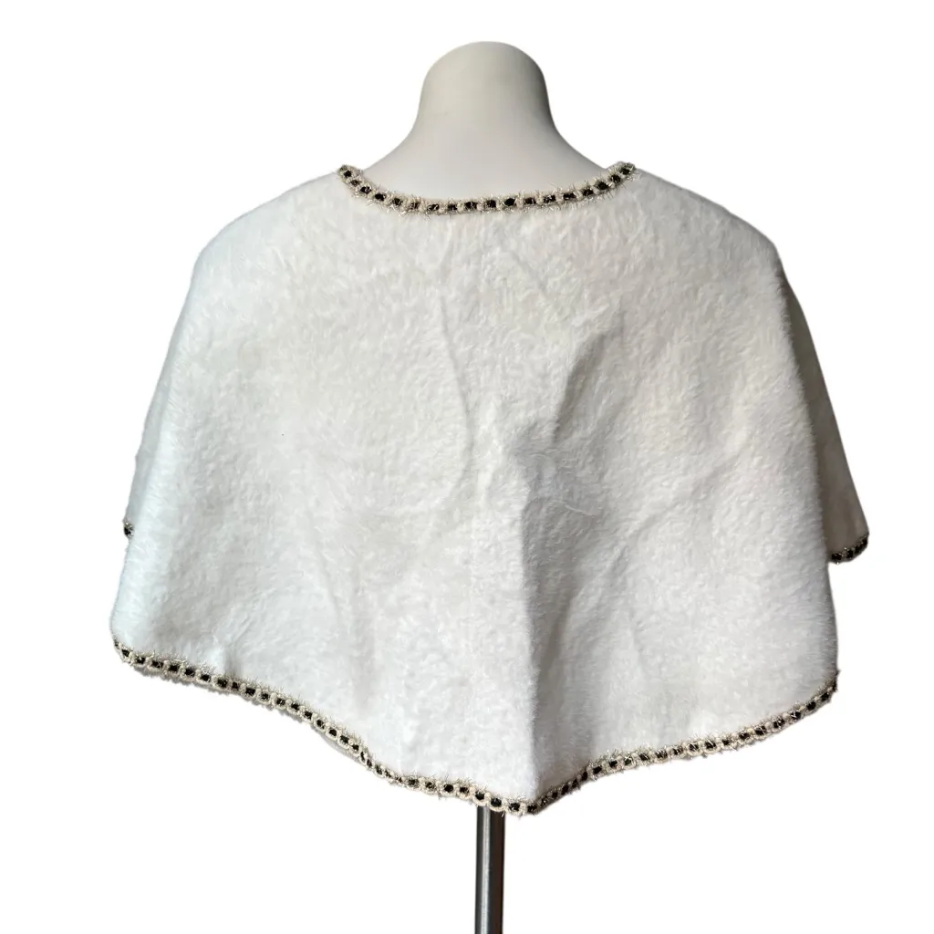 NWT, Rachel Zoe White Faux Fur Cape Capelet
Shawl Black Gold Trim, One Size - Image 2