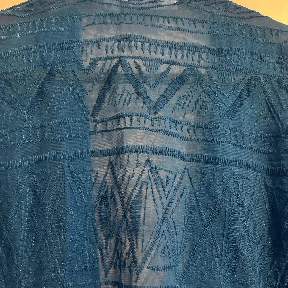 Chicos Sheer Embroidered Jacket Blue Size M Chicos 1 - Image 7