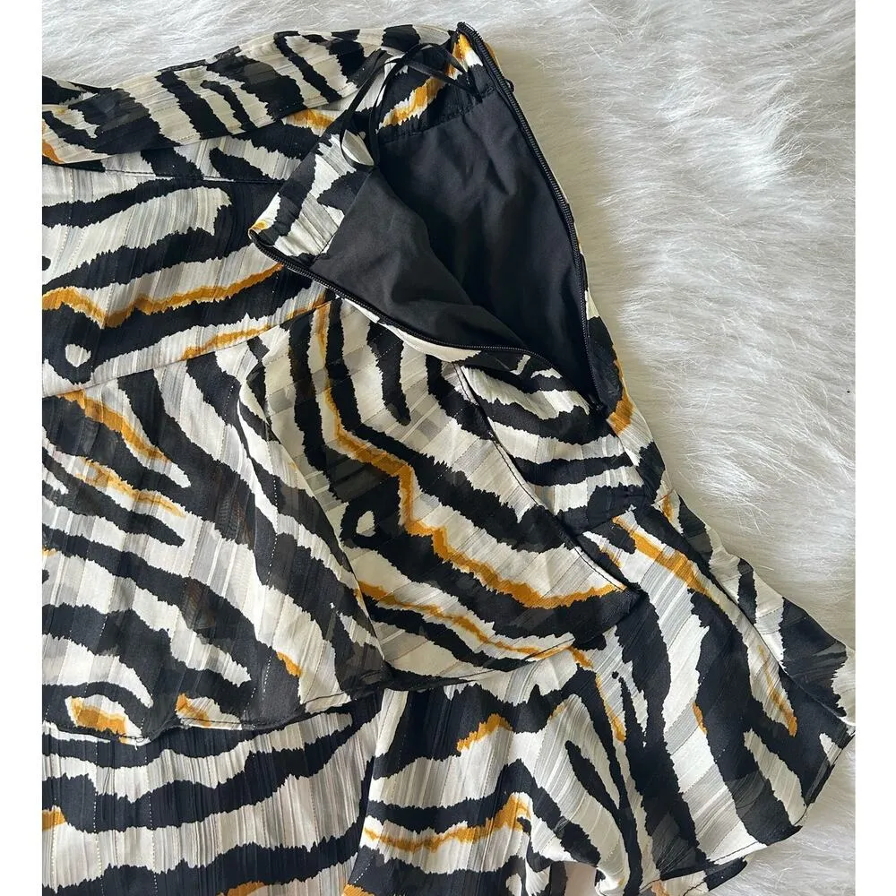 Bishop & Young Anthropologie Aster Ruffle Mini Skirt Zebra Gold Print Size Small - Image 6