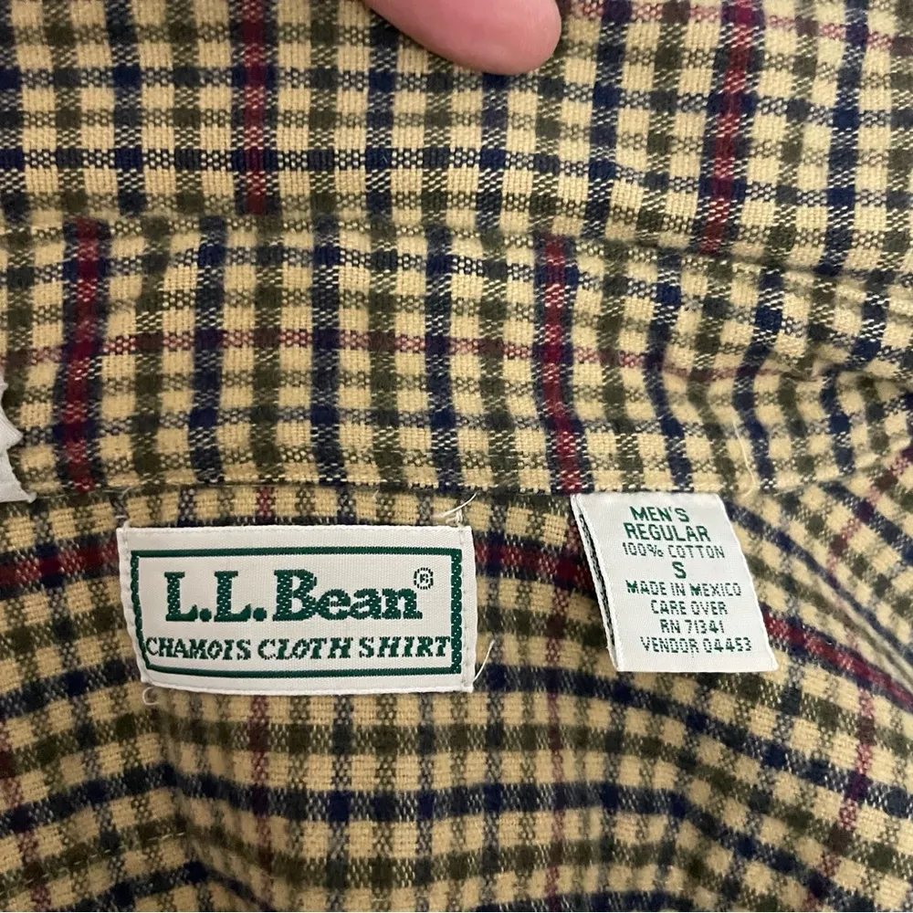 Vintage LL Bean Shacket Flannel Shirt Mid Weight Pocket Plaid Tan Red Green Blue - Image 12