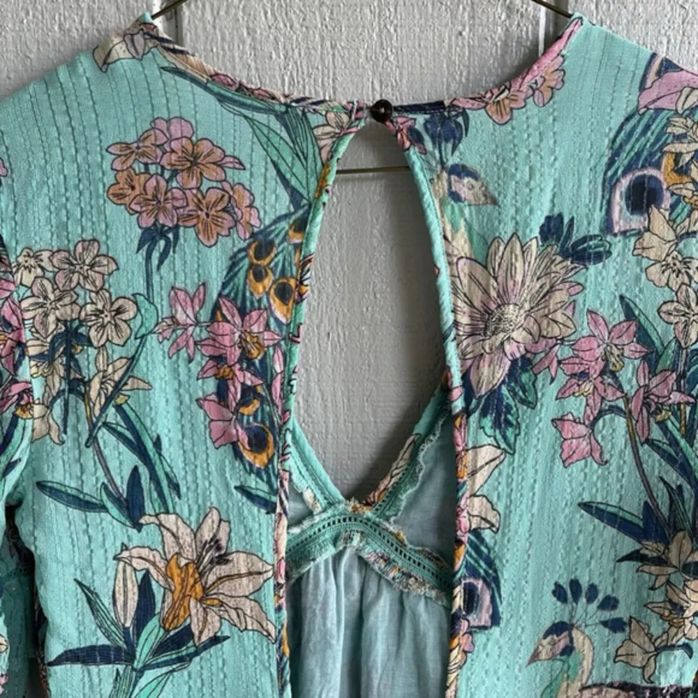 Anthro Raga Botanic Enchantment Long Sleeve Mini Dress Green Metallic Floral M‎ - Image 10