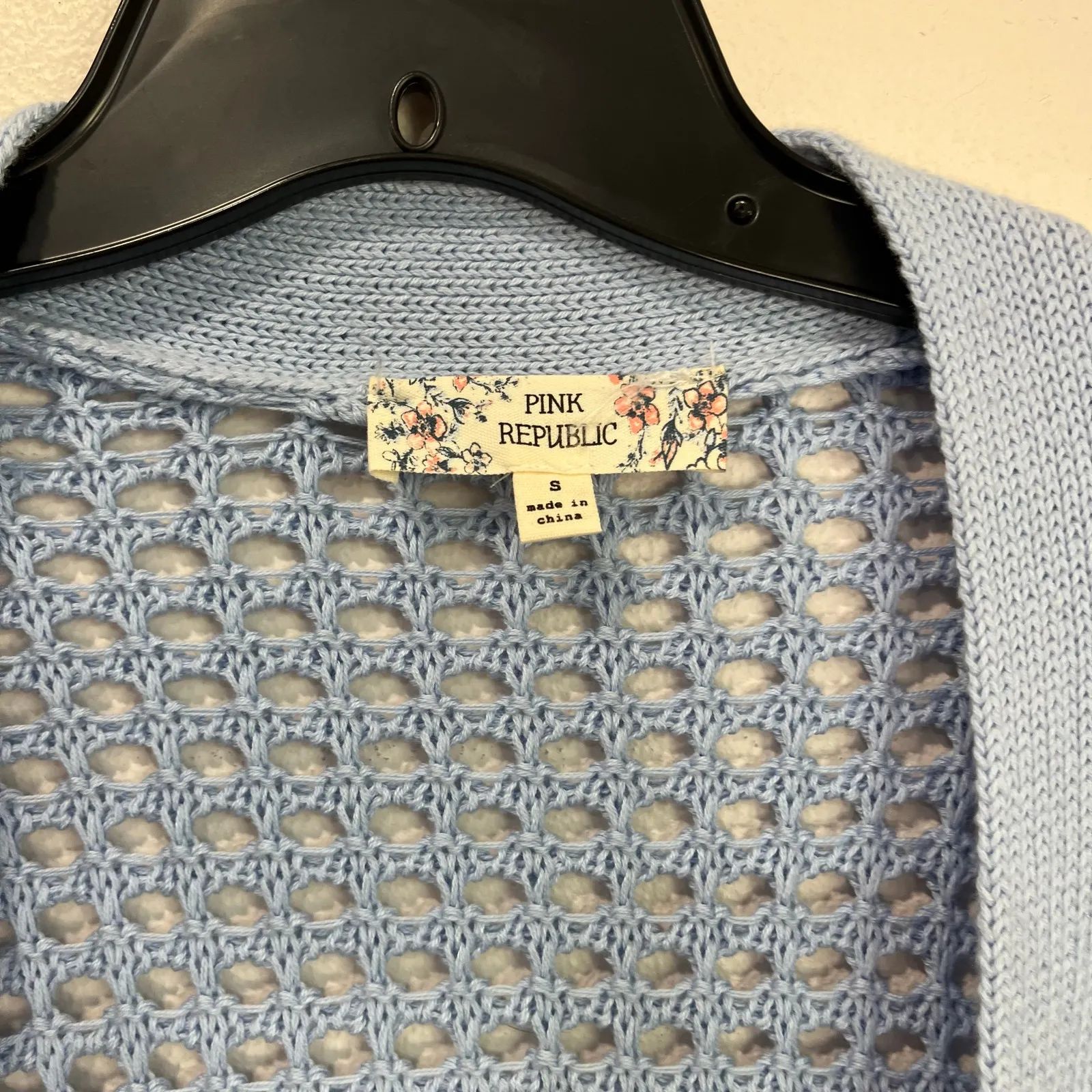 Pink Republic Blue Open Knit Cardigan Lightweight Layering Sweater Size S - Image 4
