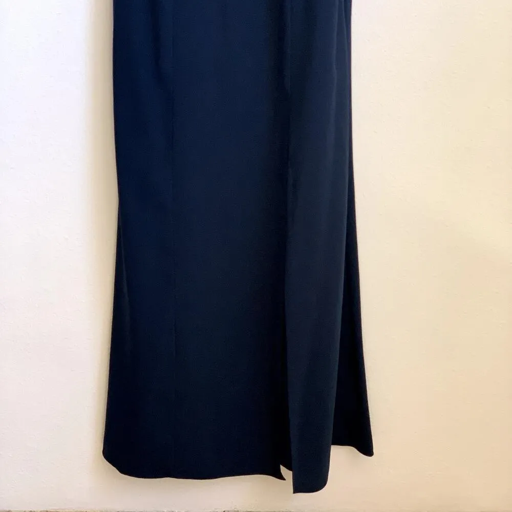 NWT Dessy Collection High Neck Backless Crepe Trumpet Gown in Midnight Navy 3039 Blue Size 16 - Image 5