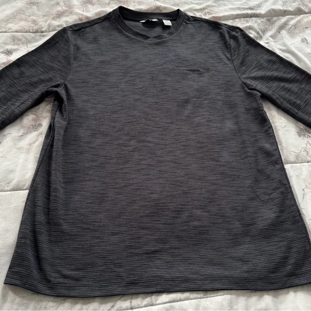 Calvin Klein grey embroidered logo ribbed crewneck long sleeve top, size S gym - Image 9