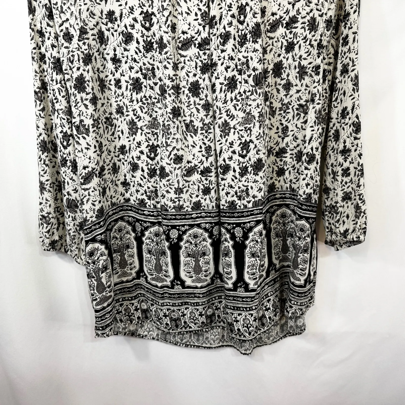Lucky Brand Large Top Peasant Long Sleeve‎ Floral Boho Gray Black Gauzy 1734 - Image 9