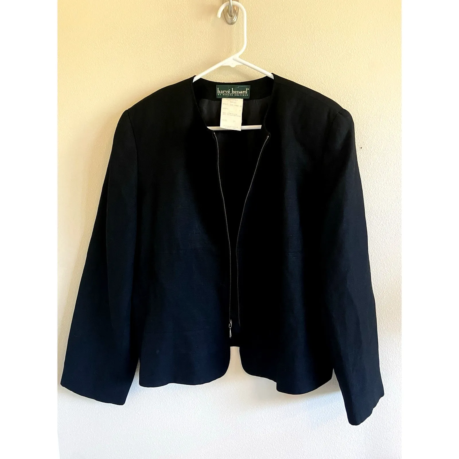 Vintage VTG Harve Benard Classic Black Linen Blend Full Zip‎ Jacket Womens 14 - Image 2
