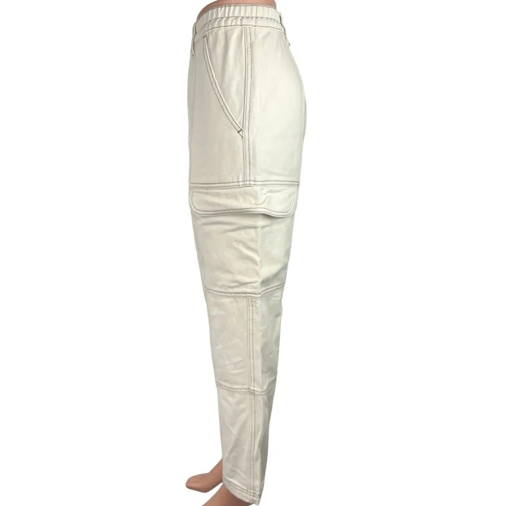 Pacsun Women's White Elastic Waist Relaxed Straight Leg Denim Cargo Jeans Size M - Image 2