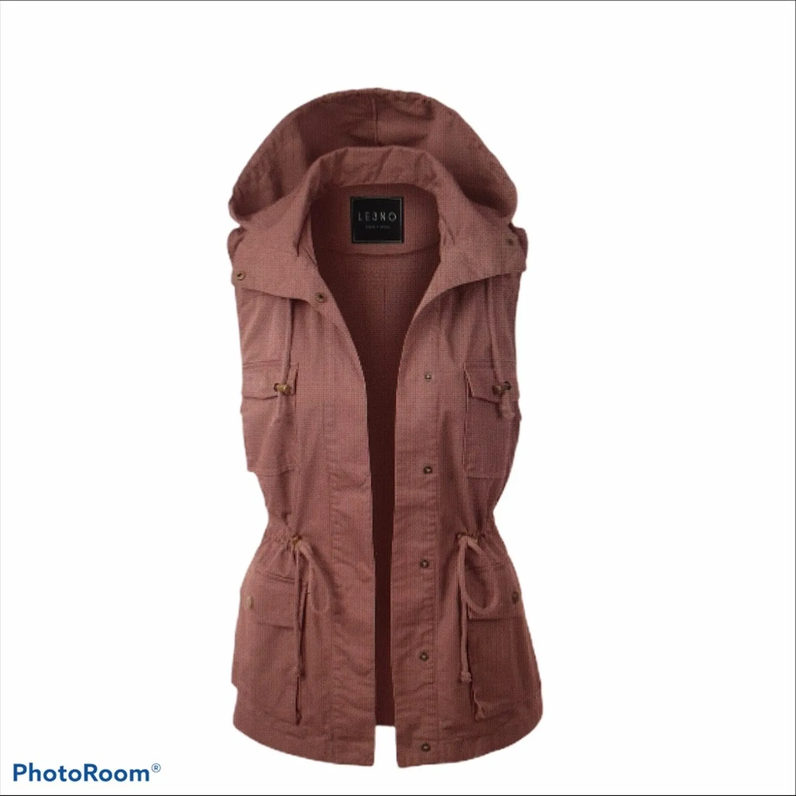 LE3NO Rose Pink Hooded Anorak Military Vest size Small - Image 2