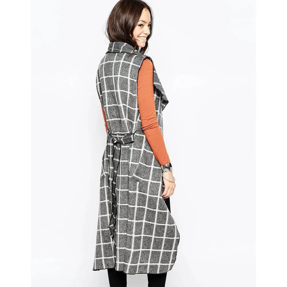 Mela Loves London Sleeveless Wool Blend Brush Woven Checked Gilet Coat One Size Size undefined - Image 3